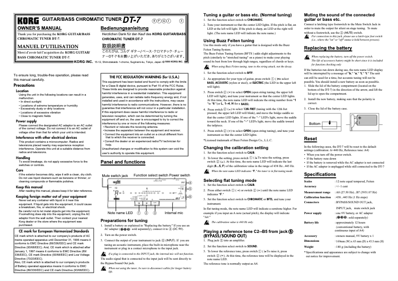 Page 1 de la notice Manuel utilisateur Korg DT-7