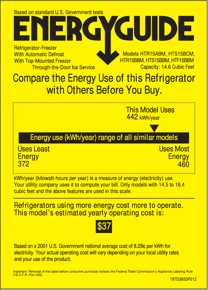 Page n°1 - Label énergétique Hotpoint HTR15BBMRAA