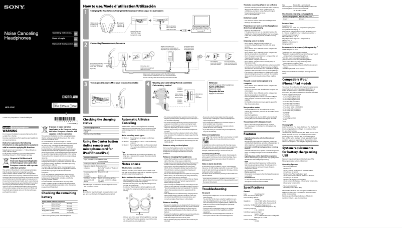 Page 1 de la notice Manuel utilisateur Sony MDR-1RNC