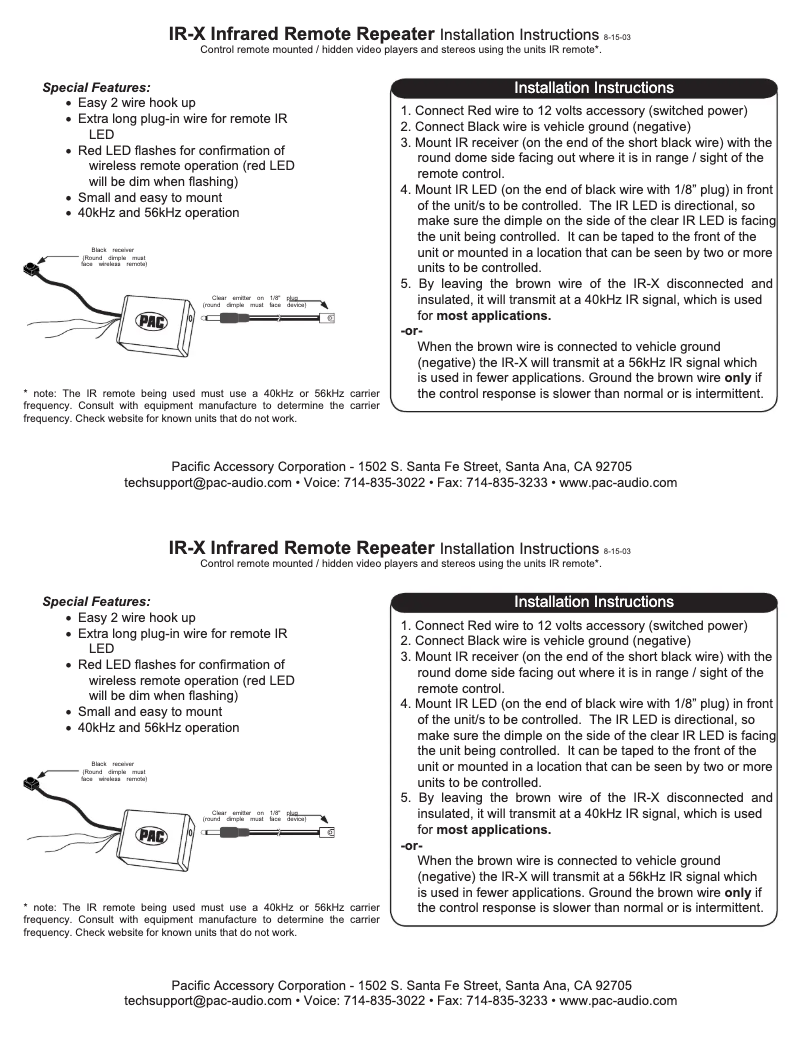 Page 1 de la notice Manuel utilisateur PAC IR-X