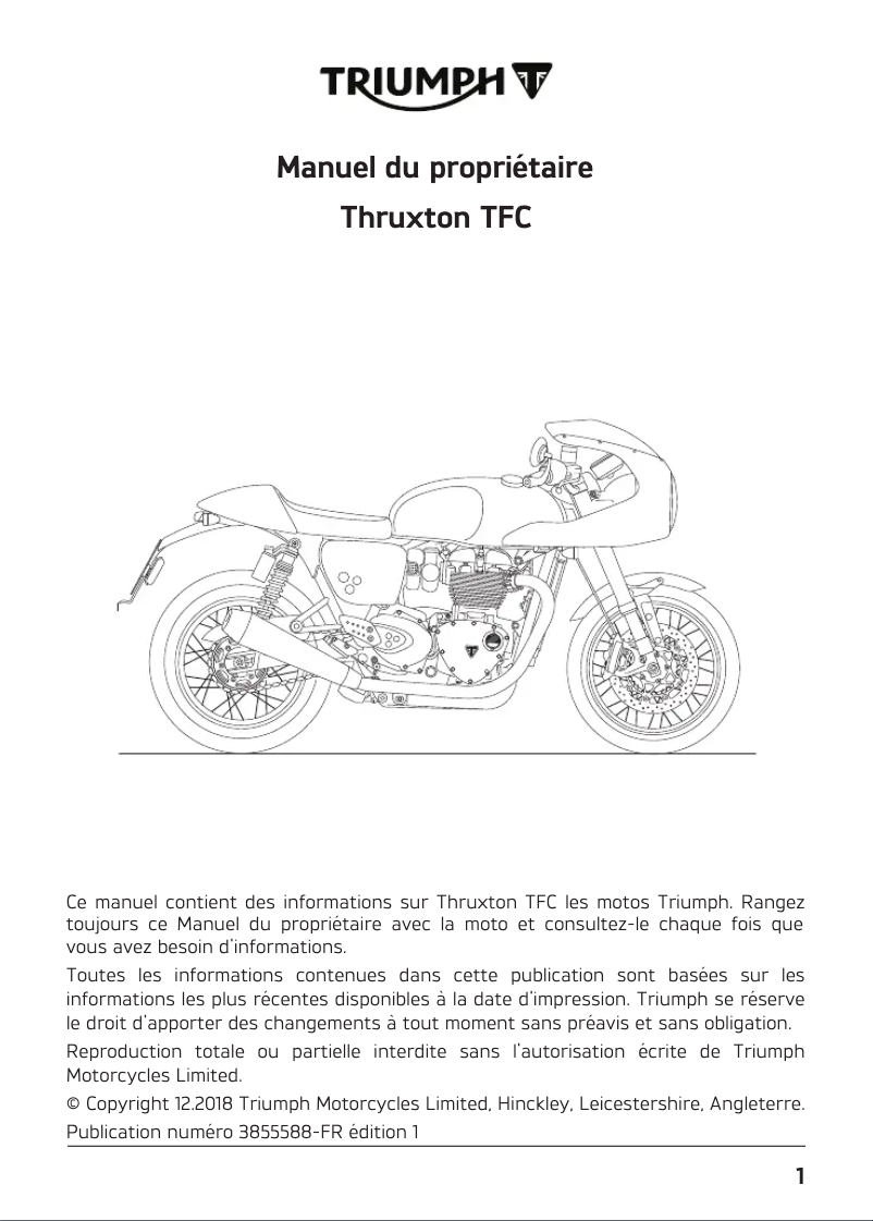 Image de la première page du manuel de l'appareil Thruxton TFC (2020)