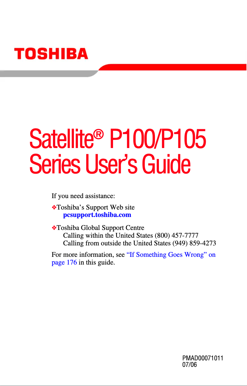 Page 1 de la notice Manuel utilisateur Toshiba Satellite P105