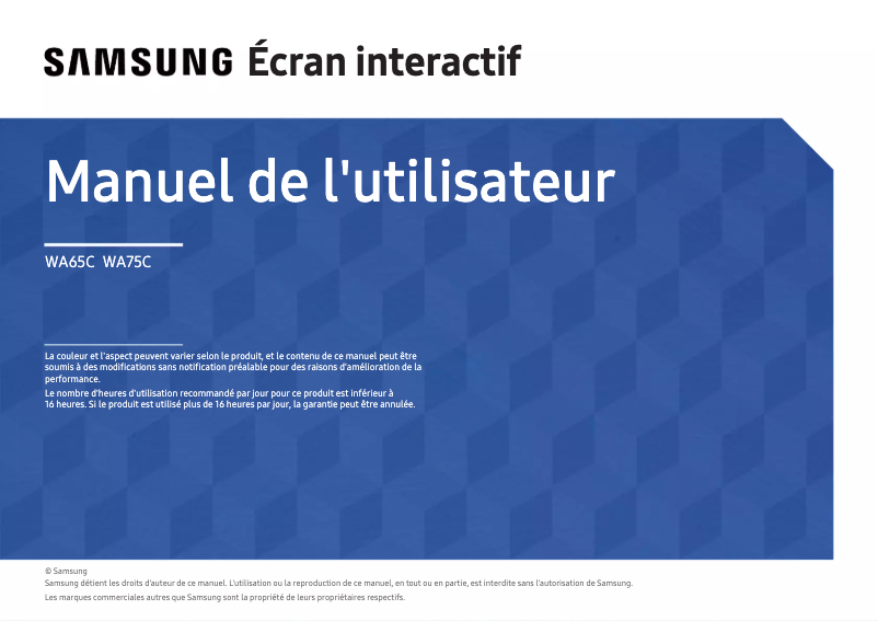 Page 1 de la notice Manuel utilisateur Samsung WA75C