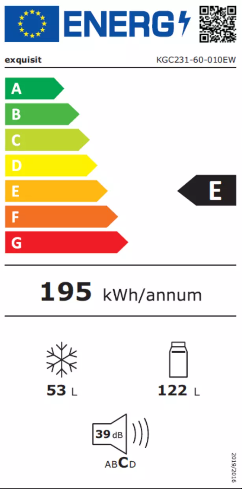 Page n°1 - Label énergétique Exquisit KGC231-60-010EW
