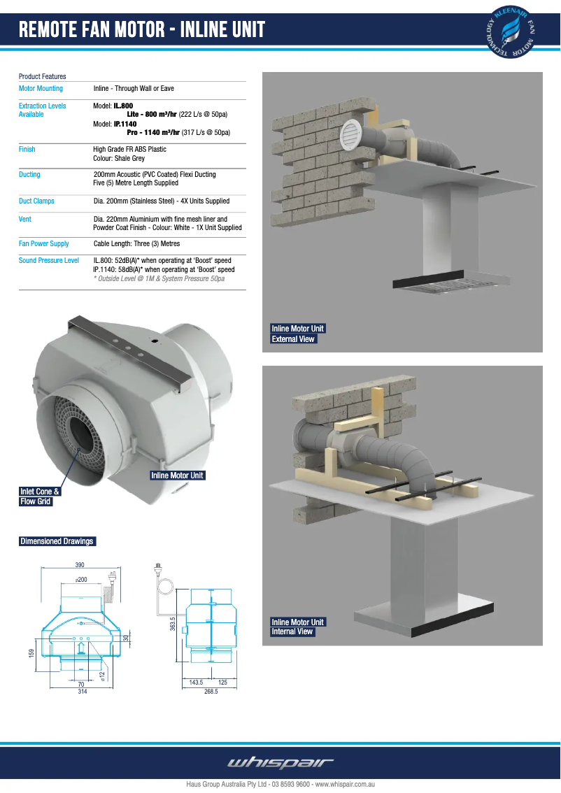 Page 1 de la notice Fiche technique Whispair X5R09S5.IL