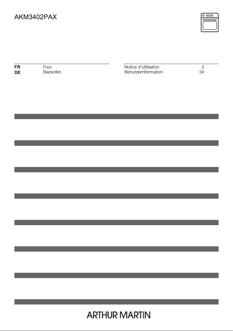 Page 1 de la notice Manuel utilisateur Arthur Martin AKM3402PAX