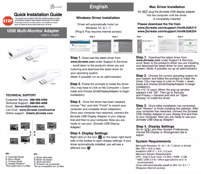Page 1 de la notice Manuel utilisateur j5 create JUA254