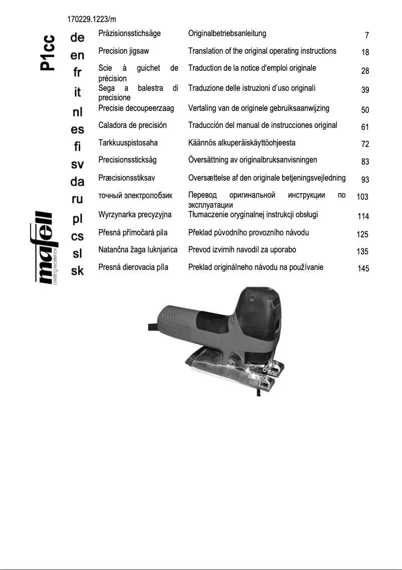 Image de la première page du manuel de l'appareil P1cc