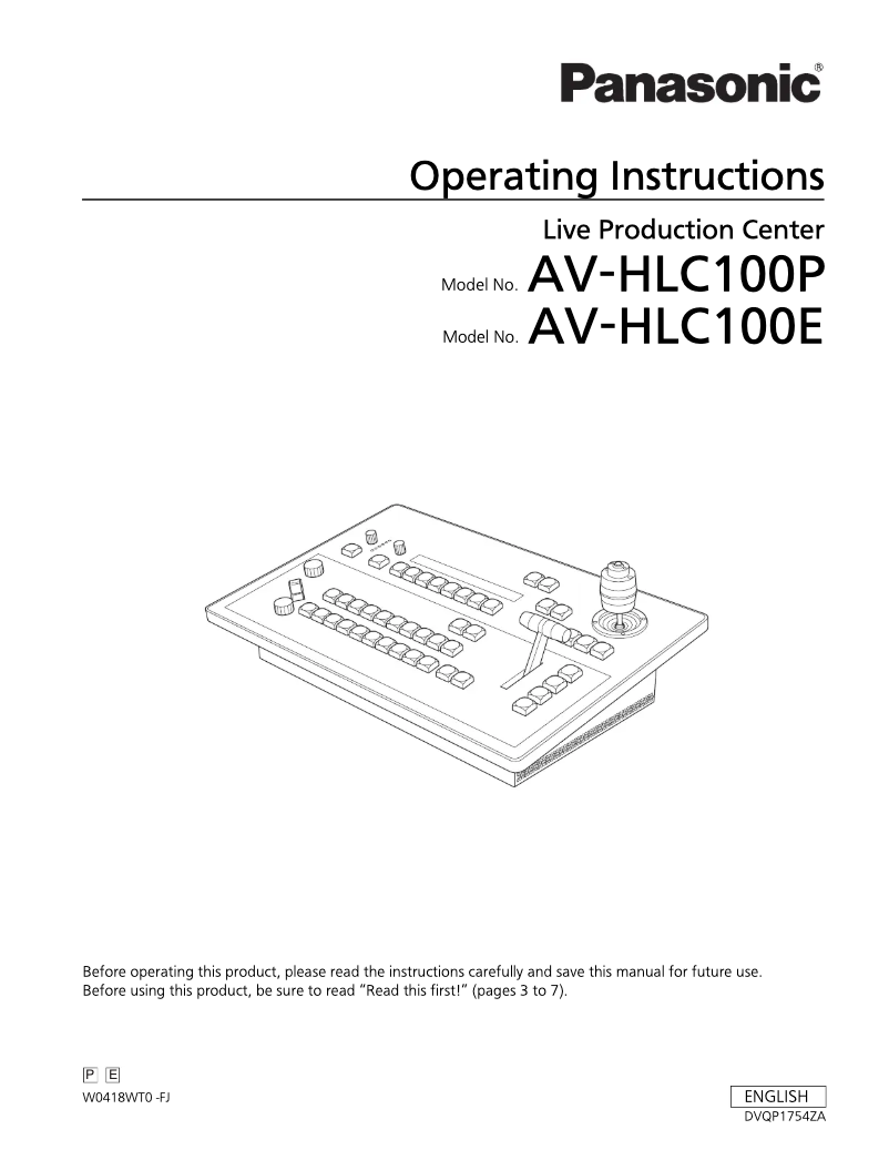 Image de la première page du manuel de l'appareil AV-HLC100P