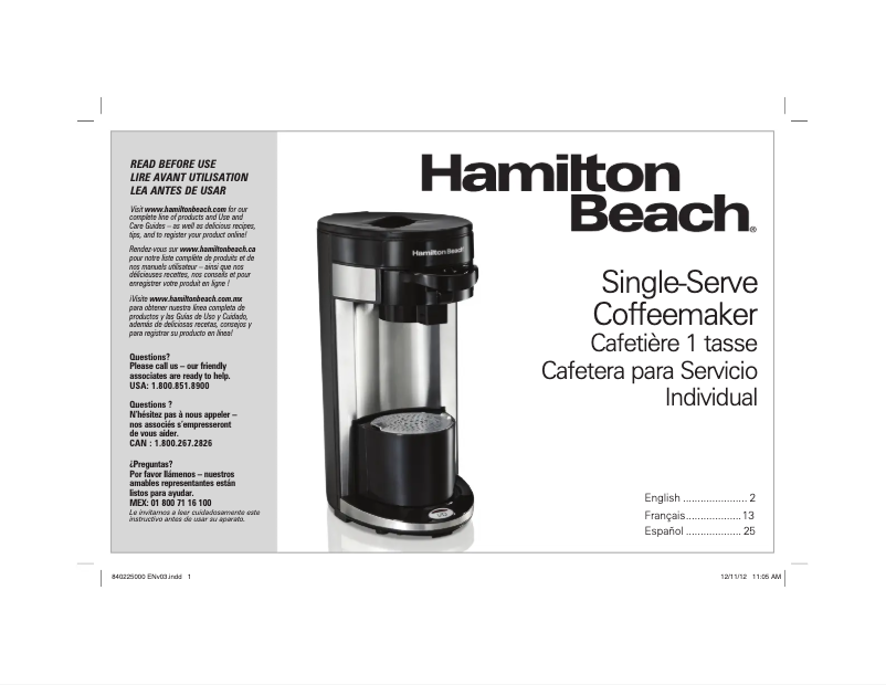 Page 1 de la notice Manuel utilisateur Hamilton Beach FlexBrew 49963