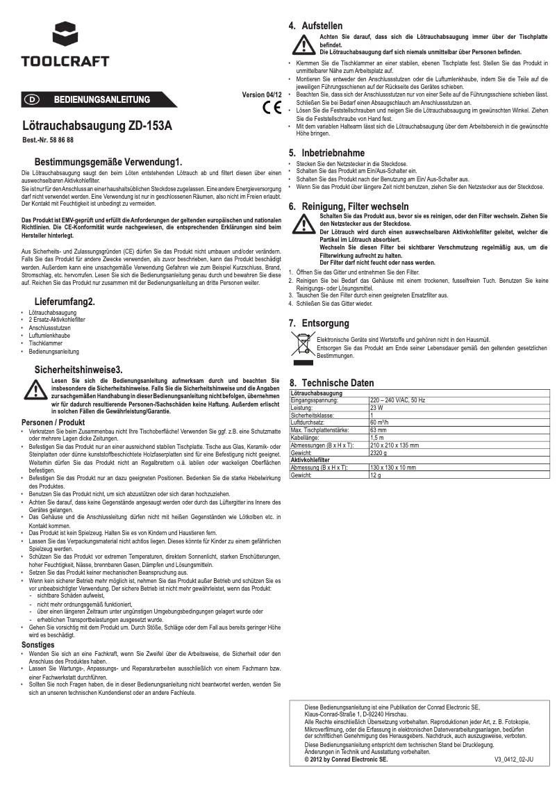 Page 1 de la notice Manuel utilisateur Toolcraft ZD-153A