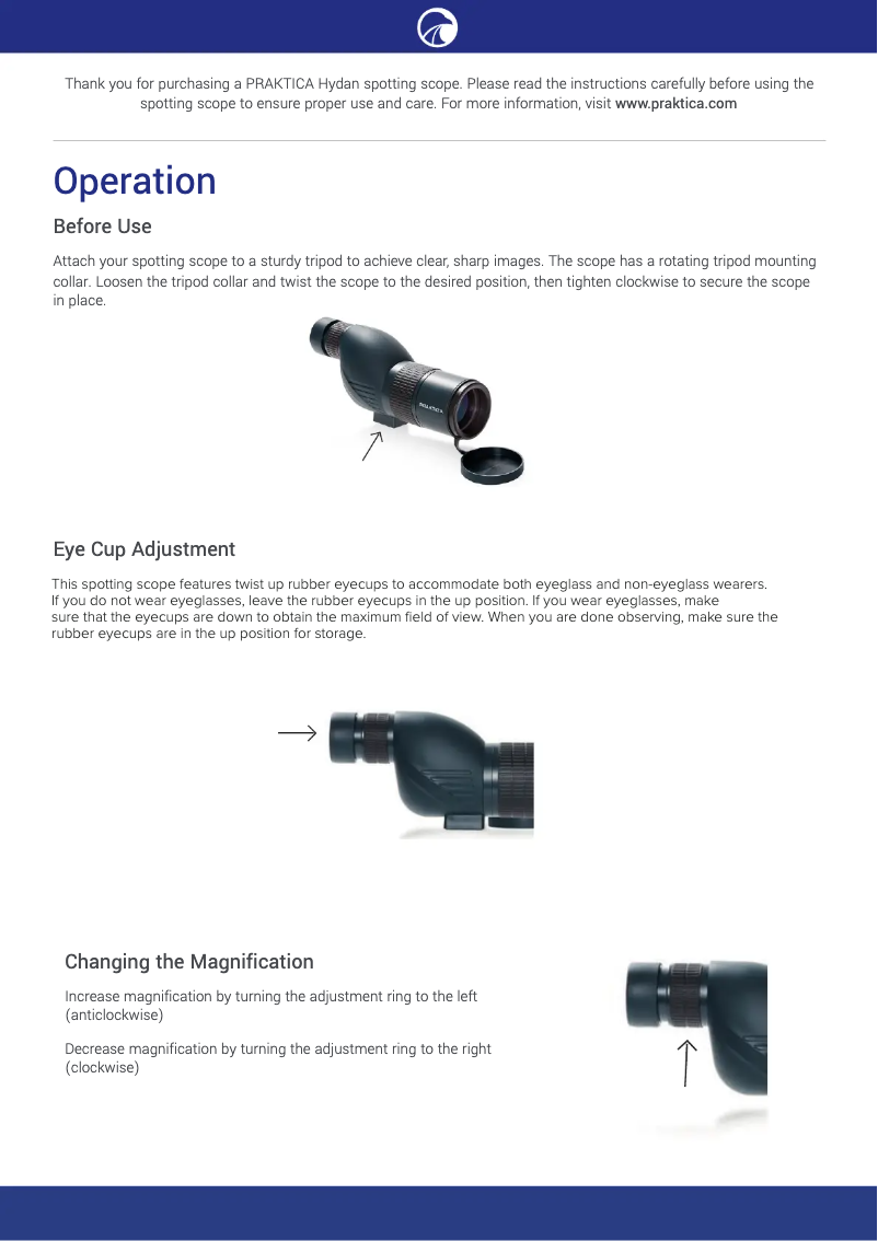 Imagen de la primera página del manual del dispositivo Hydan 12-36x50