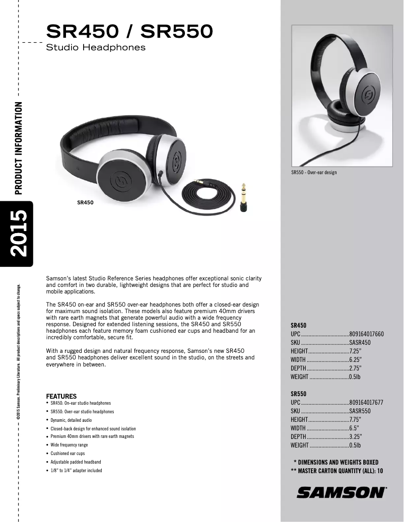 Page n°1 - Fiche technique Samson SR 550