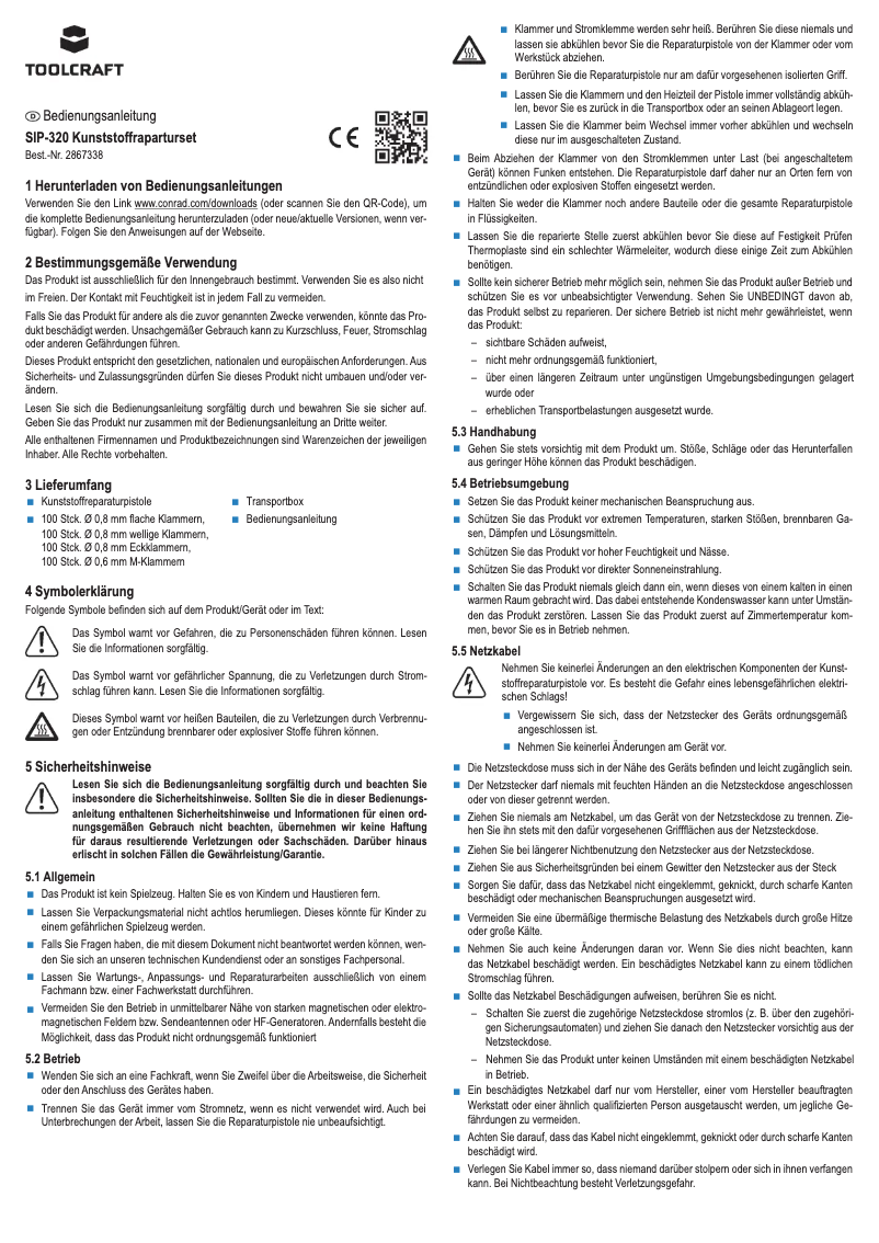 Page 1 de la notice Manuel utilisateur Toolcraft SIP-320