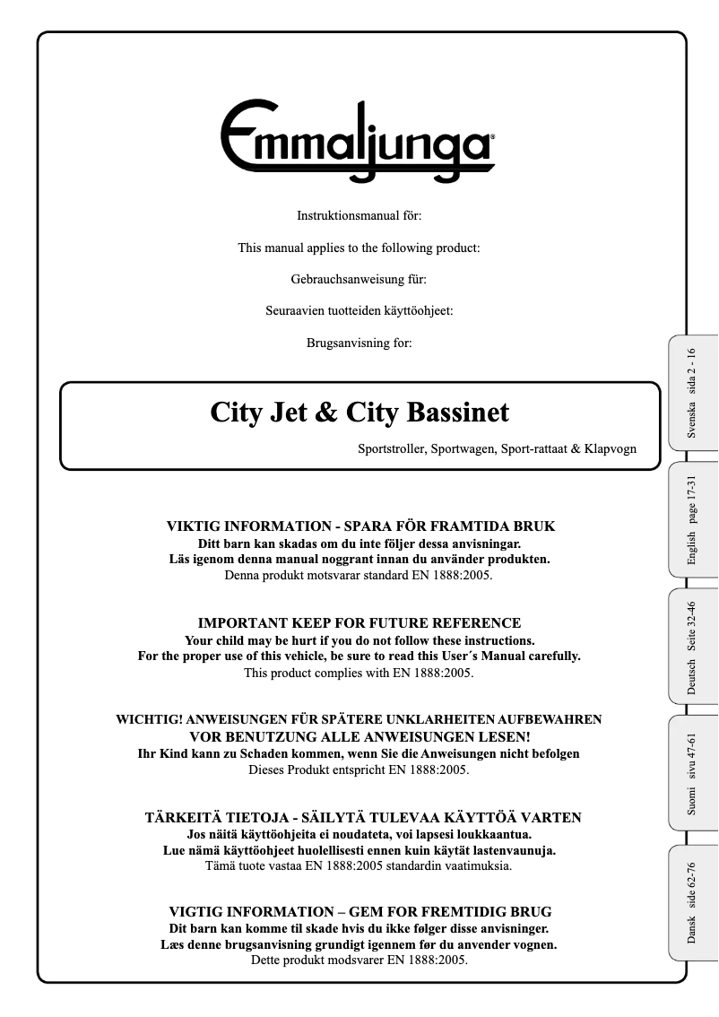 Page 1 de la notice Manuel utilisateur Emmaljunga City Jet
