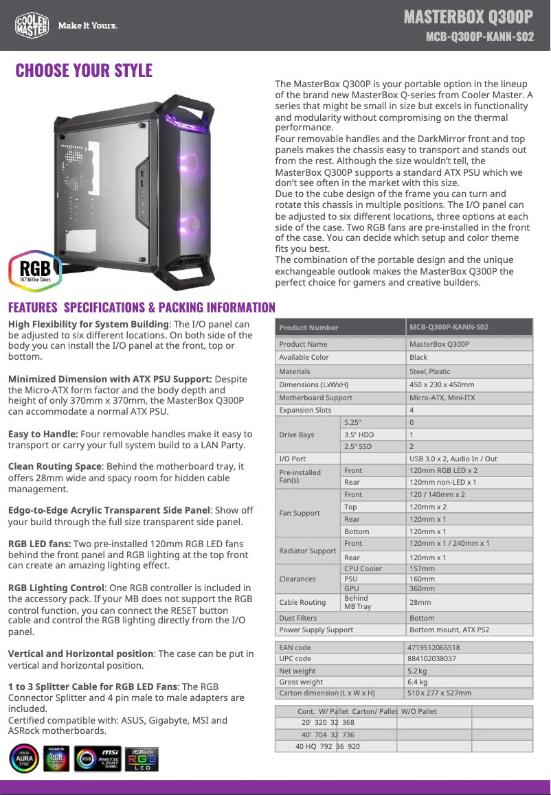 Page 1 de la notice Manuel utilisateur Cooler Master MasterBox Q300P