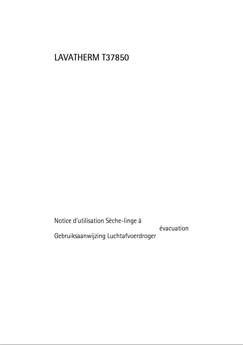 Page n°1 - Manuel utilisateur AEG-Electrolux Lavatherm T37850