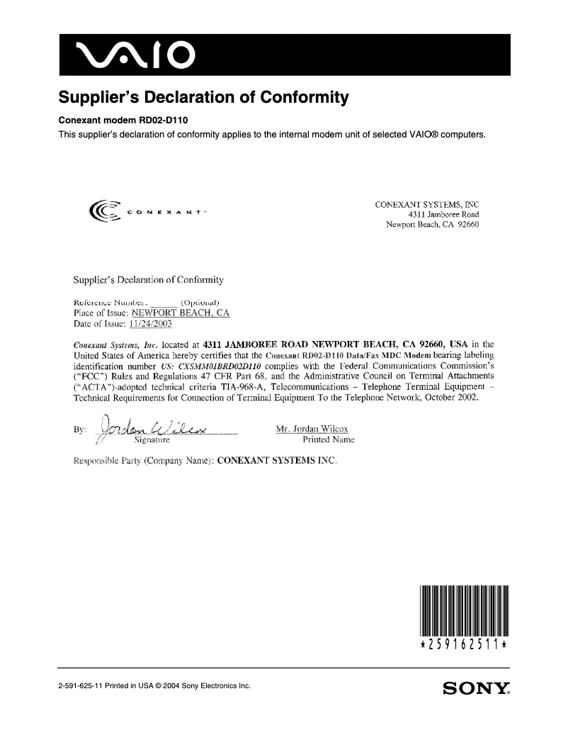 Page 1 de la notice Guide d'installation Sony Vaio VGN-FS690P