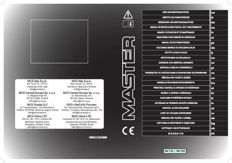 Page n°1 - Manuel utilisateur Master DH 716