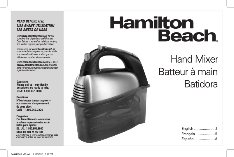 Page 1 de la notice Manuel d'utilisation et d'entretien Hamilton Beach SoftScrape 62637