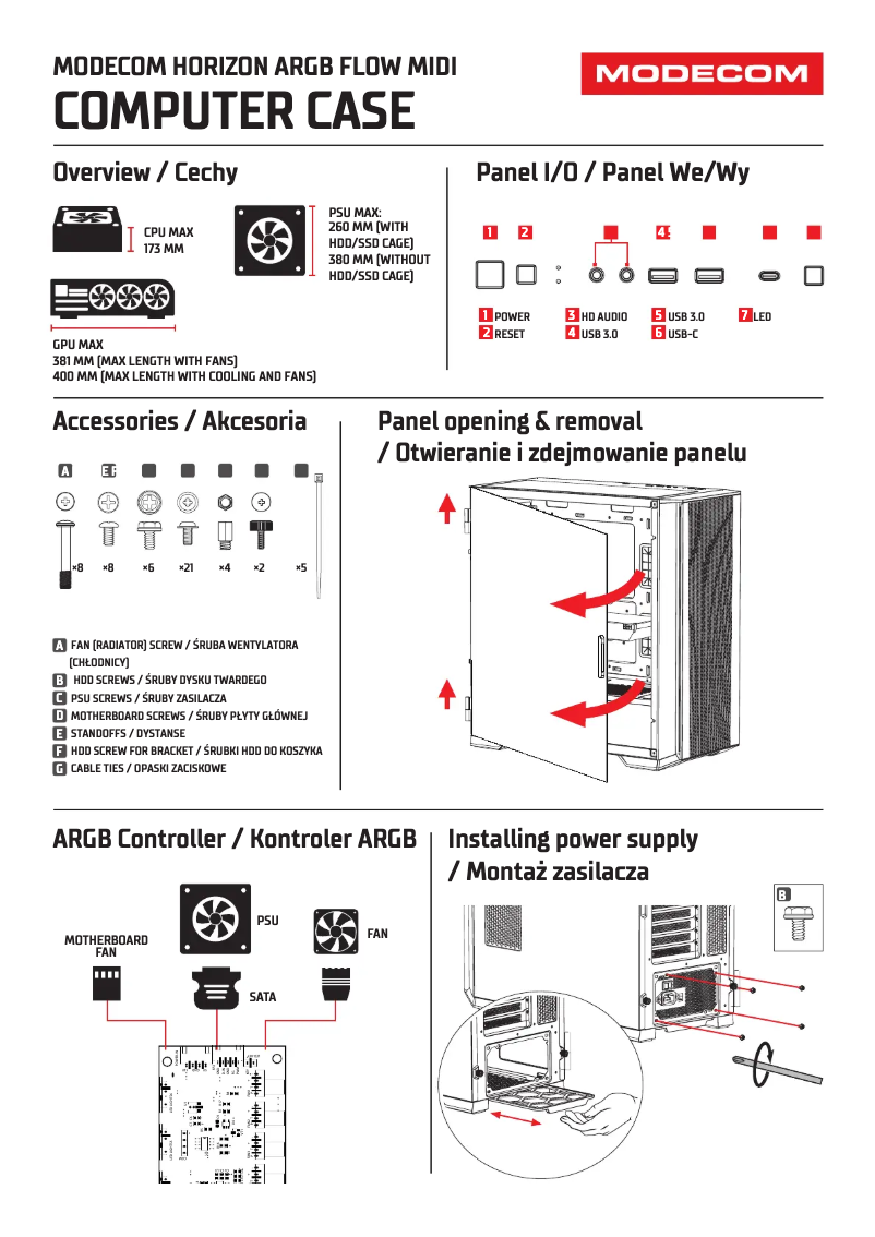 Page 1 de la notice Manuel utilisateur ModeCom Horizon ARGB FLOW Midi Black