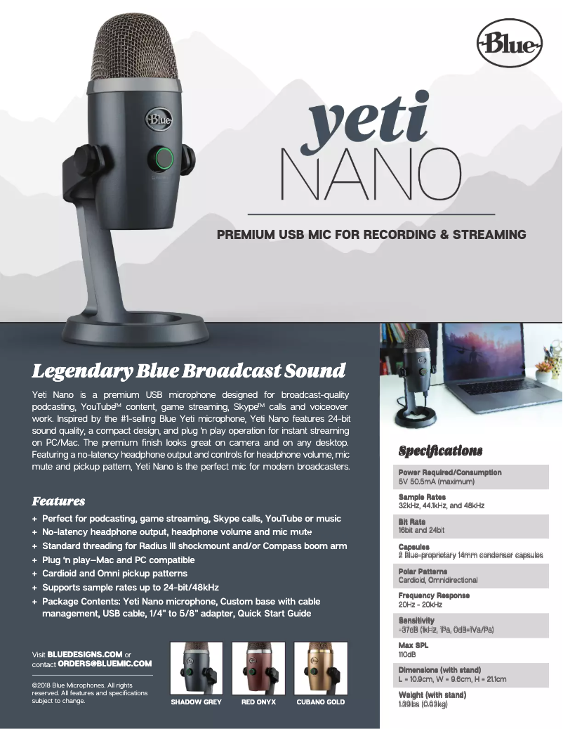 Página 1 del manual Ficha técnica Blue Microphones Yeti Nano