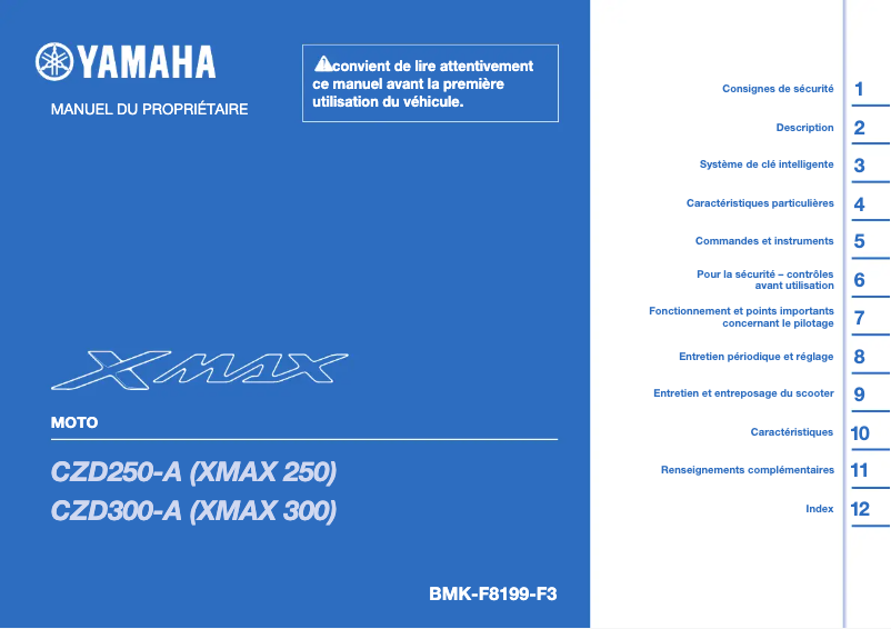 Image de la première page du manuel de l'appareil XMAX300 (2024)