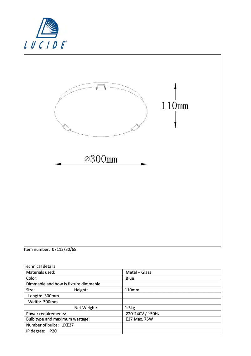 Page n°1 - Manuel utilisateur Lucide Albastro 07113/30/68