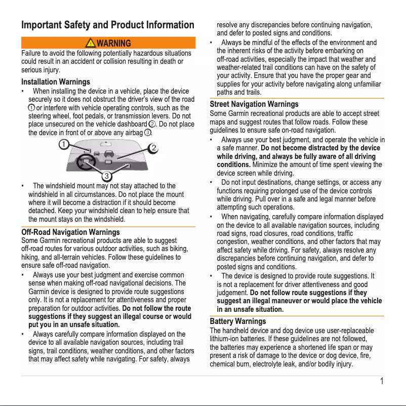 Page n°1 - Instructions de sécurité Garmin TT 10