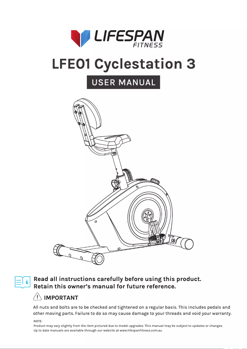 Page 1 de la notice Manuel utilisateur LifeSpan Cyclestation 3