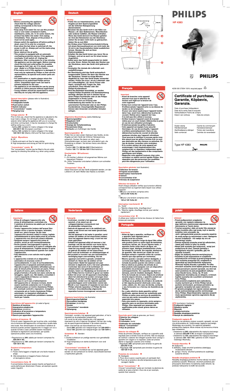 First page image of the manual for HP4383