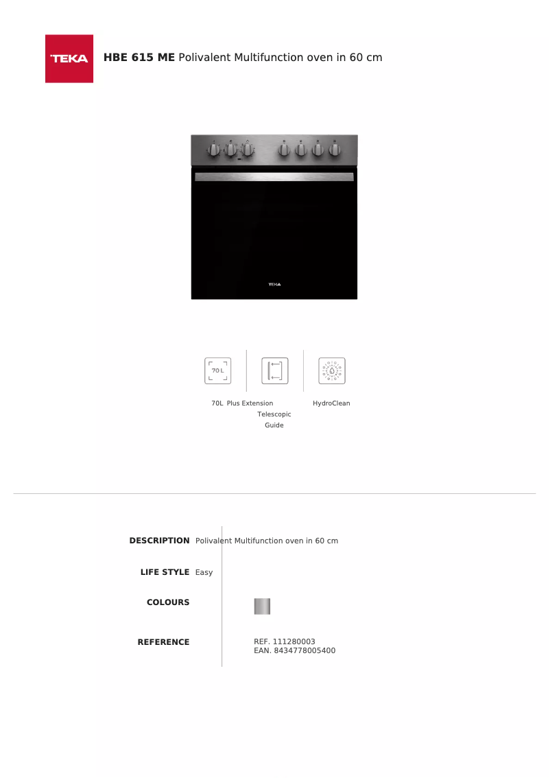 Page n°1 - Fiche technique Teka HBE 615