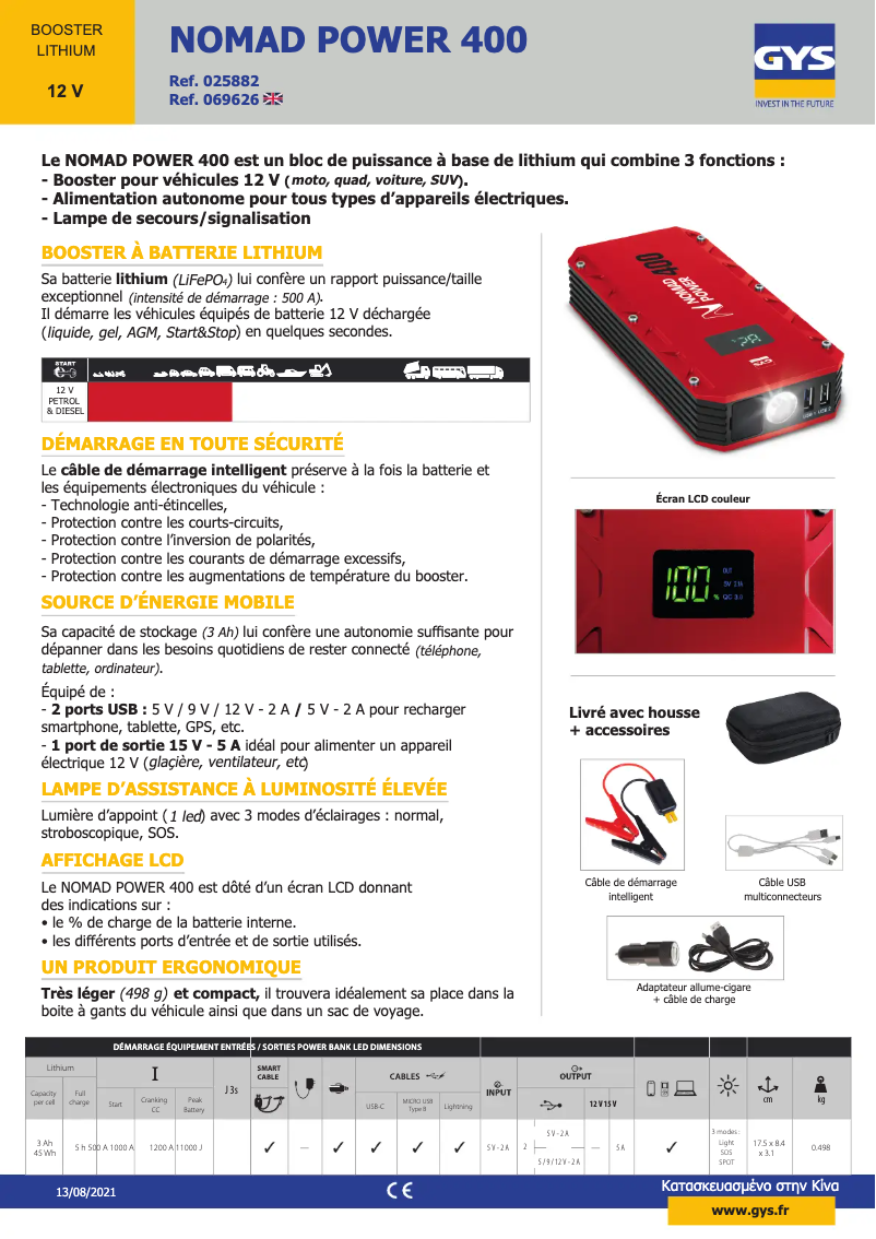 Page 1 de la notice Fiche technique GYS Nomad Power 400