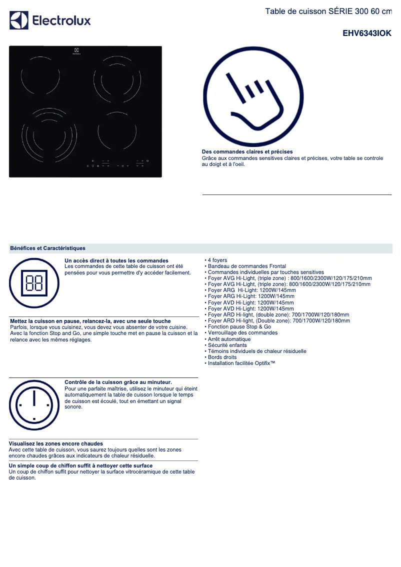 Page 1 de la notice Fiche technique Electrolux EHV6343IOK