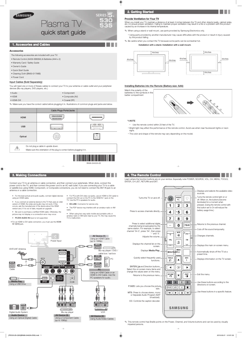 Page 1 de la notice Manuel utilisateur Samsung PL51E530A3F
