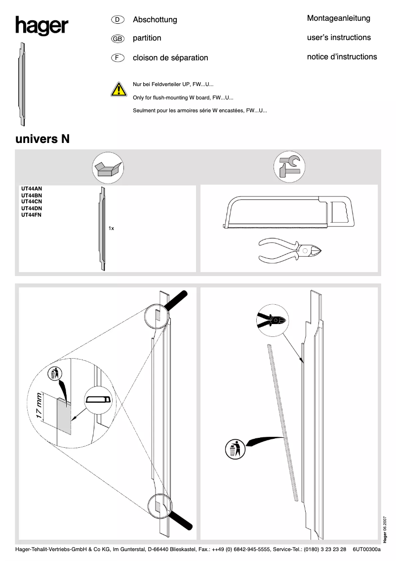 Page 1 de la notice Manuel utilisateur Hager UT44AN