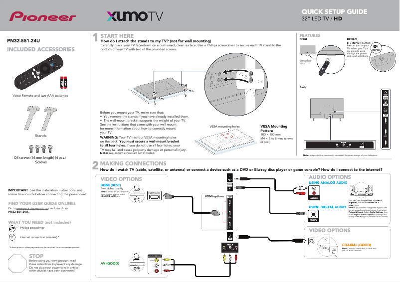 Page n°1 - Guide de démarrage rapide Pioneer PN32-551-24U