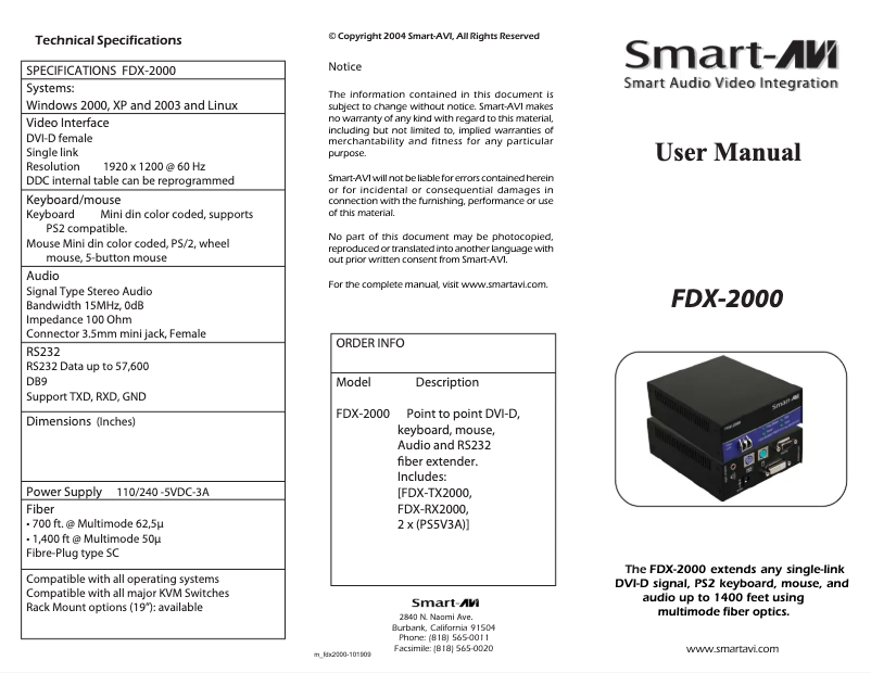 Page 1 de la notice Manuel utilisateur Smart-AVI FDX-2000S