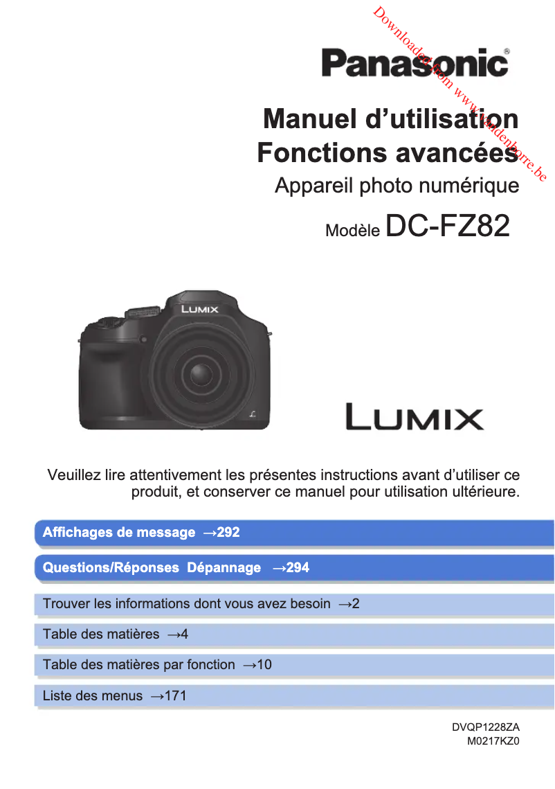 Page 1 de la notice Manuel utilisateur Panasonic Lumix DMC-FZ82