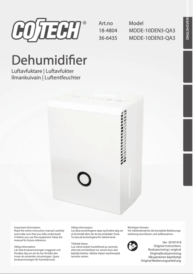 Page n°1 - Manuel utilisateur Cotech MDDE-10DEN3-QA3