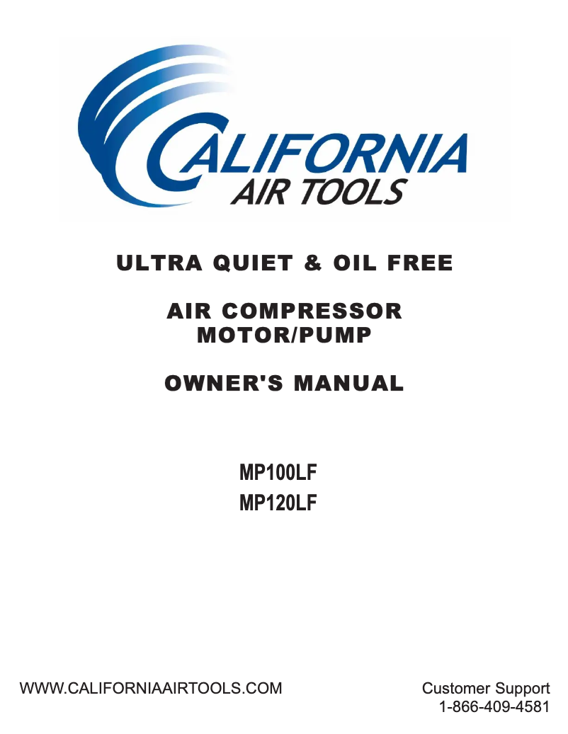 Page 1 de la notice Manuel utilisateur California Air Tools MP100LF