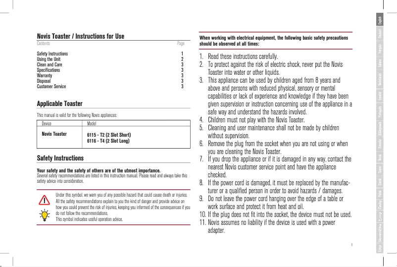 Page 1 de la notice Manuel utilisateur Novis T2
