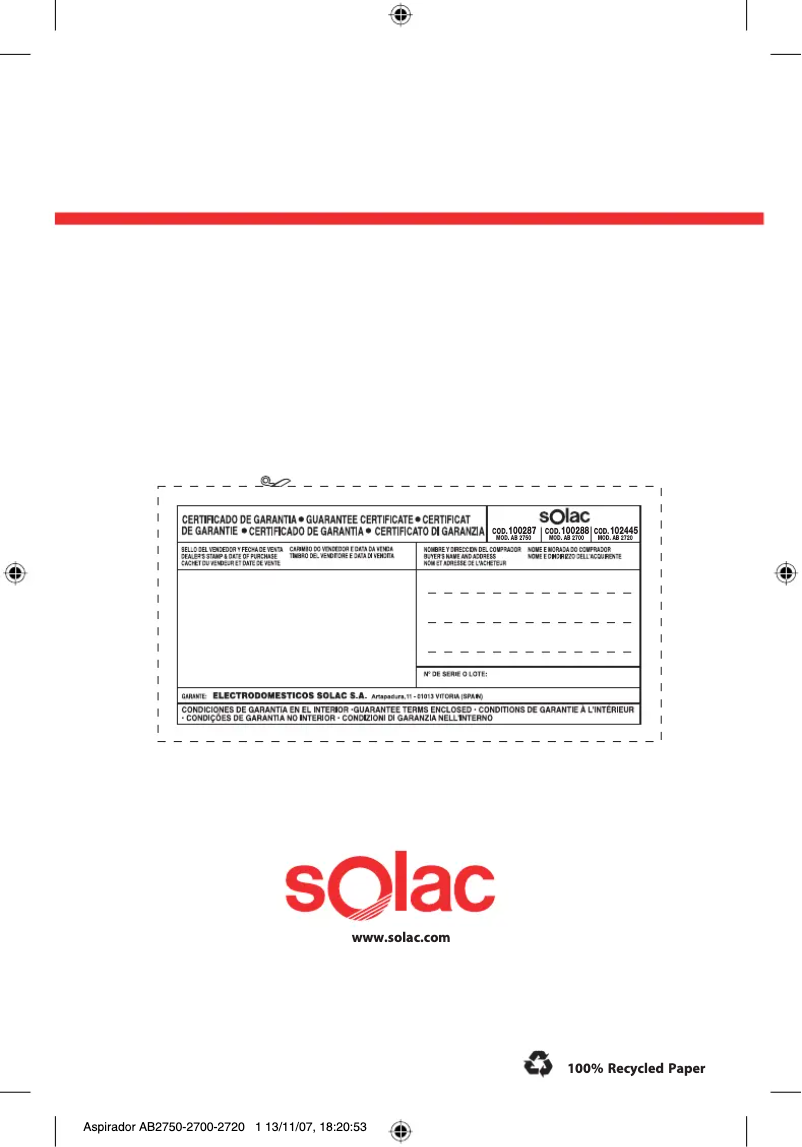 Page 1 de la notice Manuel utilisateur Solac AB2700