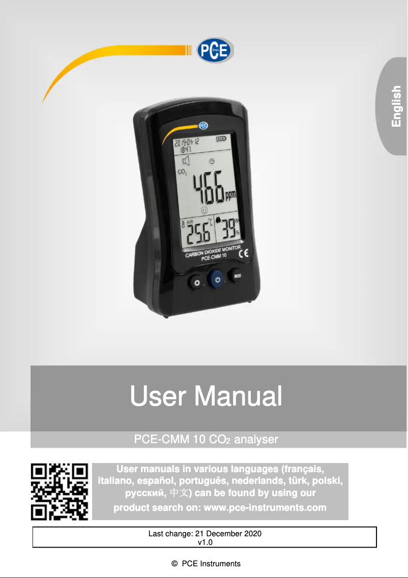 Page n°1 - Manuel utilisateur PCE Instruments PCE-CMM 10