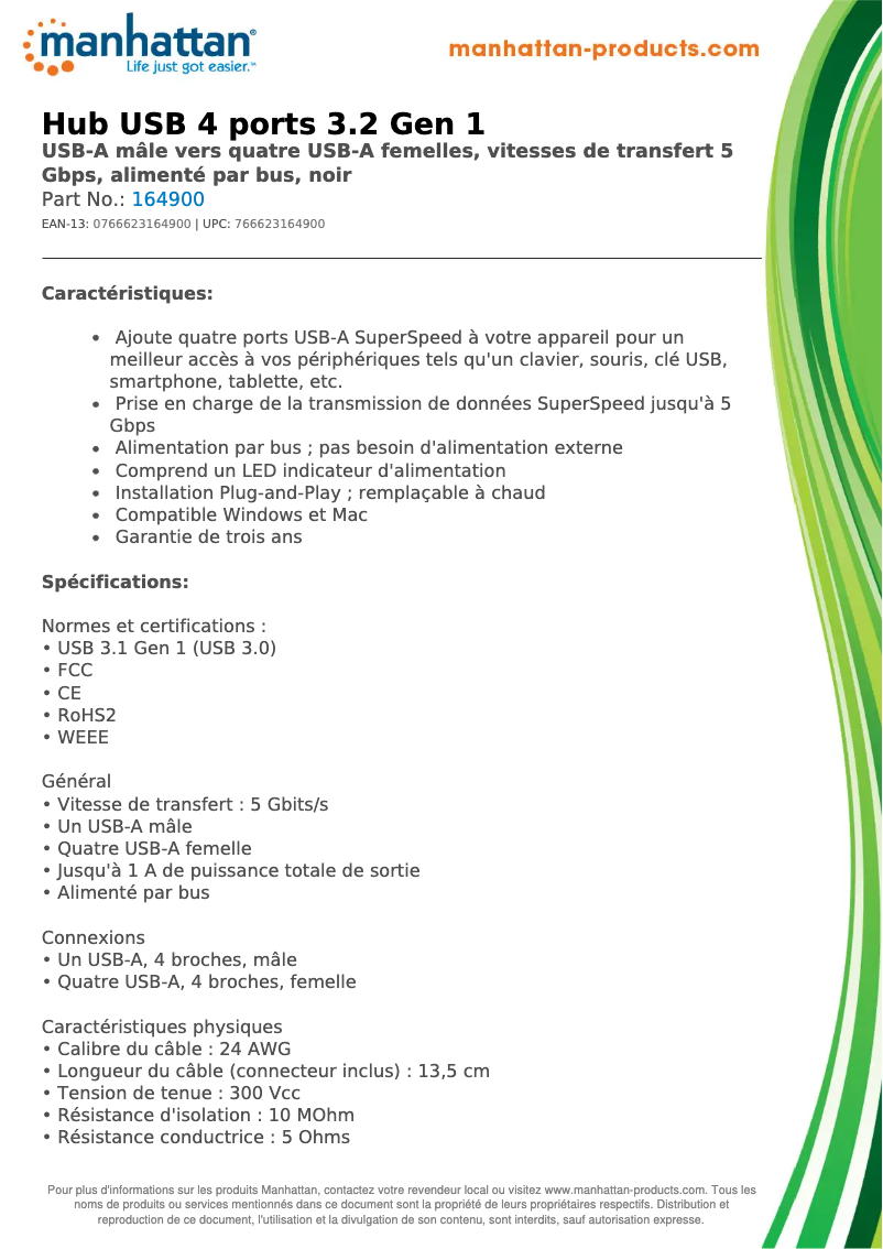 Page 1 de la notice Manuel utilisateur Manhattan 164900
