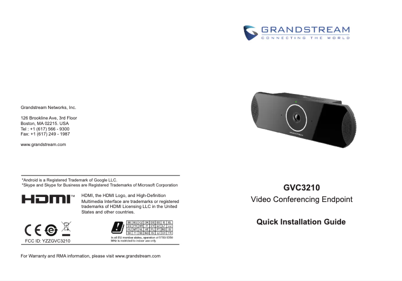 Page n°1 - Guide de démarrage rapide Grandstream GVC3210