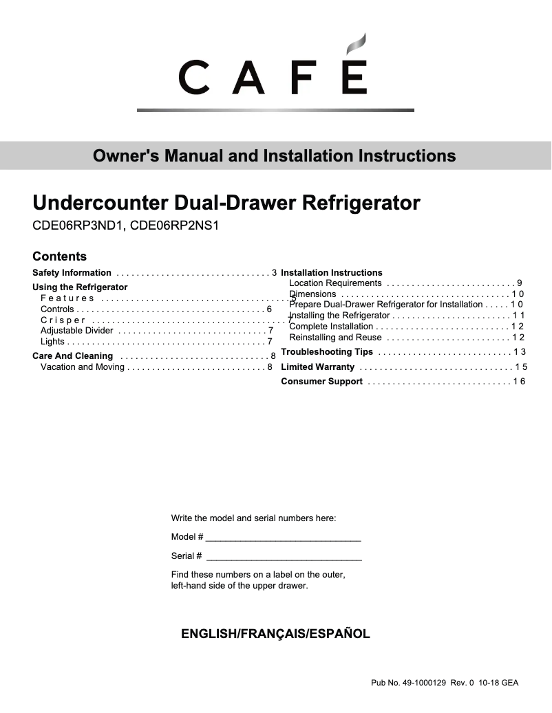 Página 1 del manual Guía de instalación GE CDE06RP2NS1