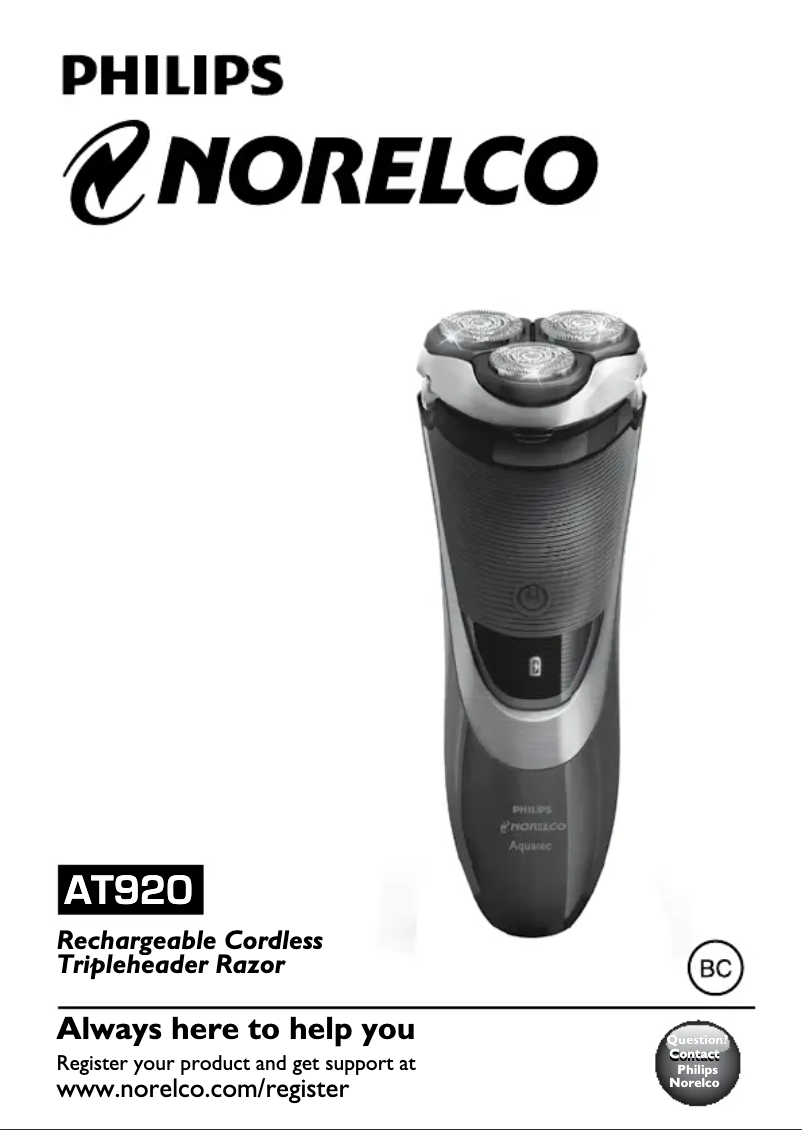 Image de la première page du manuel de l'appareil Norelco PowerTouch AT920