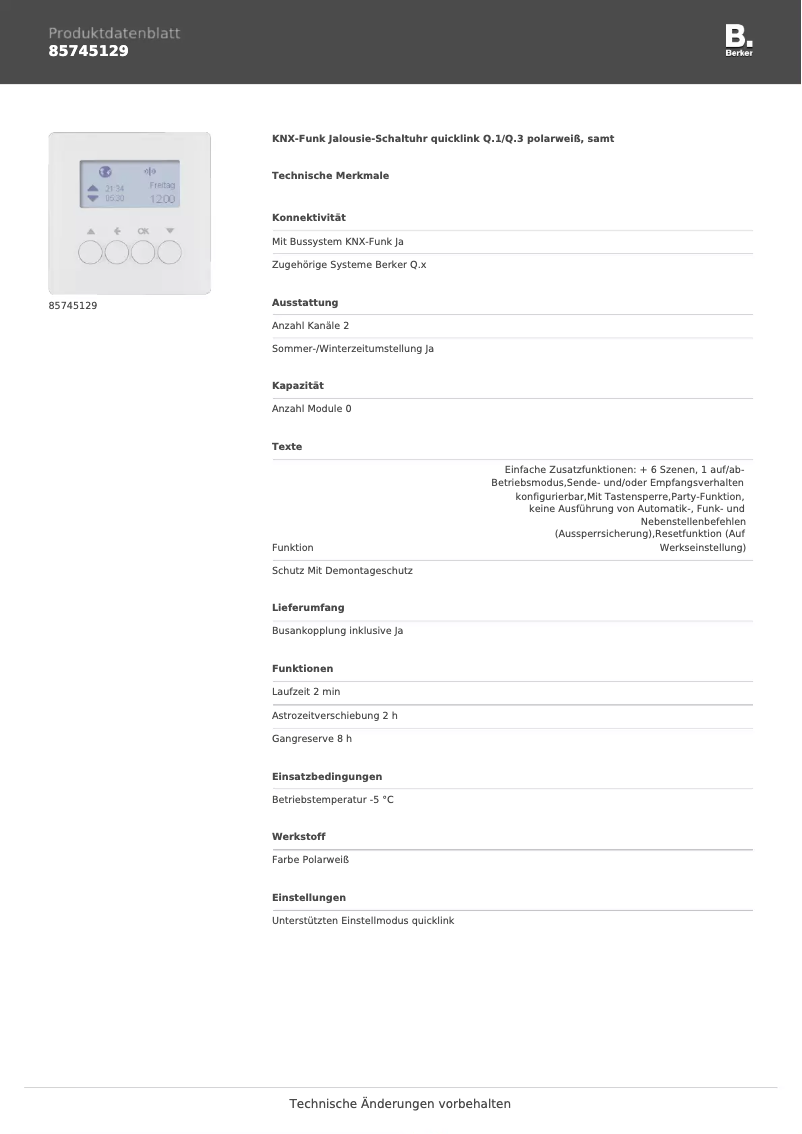 Page n°1 - Fiche technique Hager 85745129