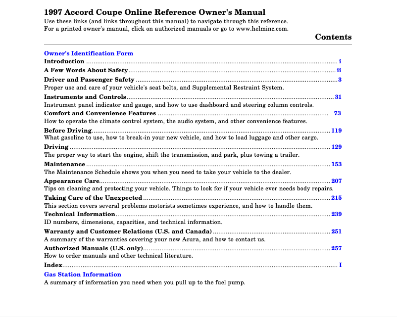 Page 1 de la notice Manuel utilisateur Honda Accord Sedan (1997)